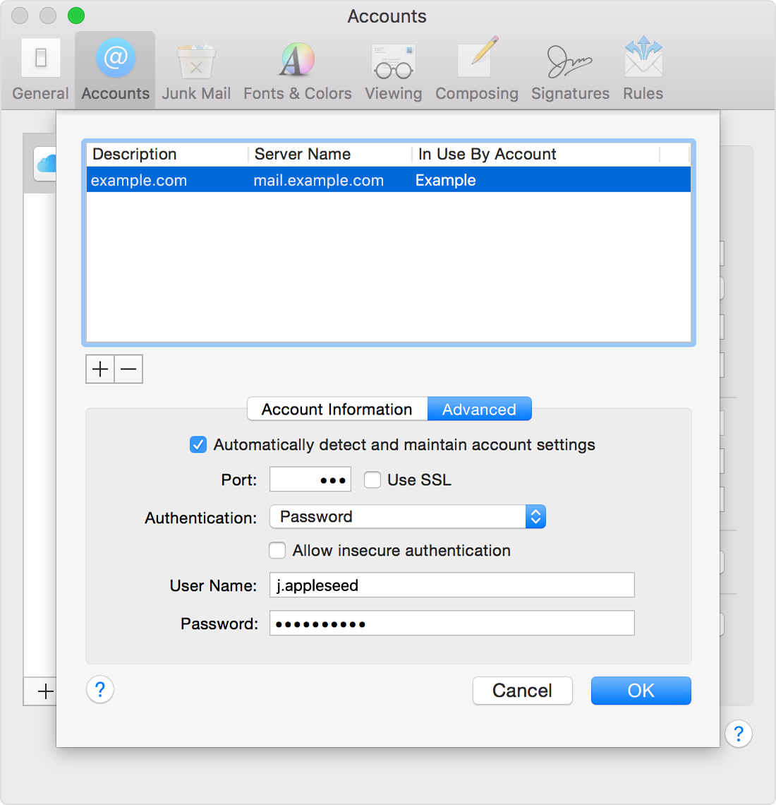 mac mail port settings